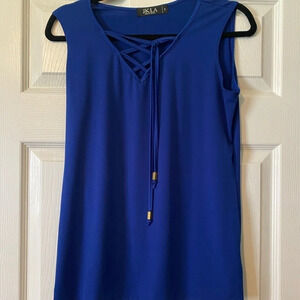 JKLA Blue Tie Front Tank Top With Gold Hardware Size Small